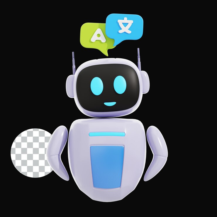 PSD aprendizaje de robots inteligentes en 3d con ilustración de traducción