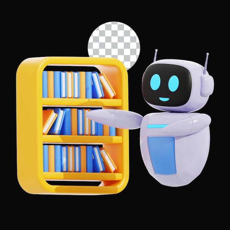 PSD aprendizaje de robots inteligentes en 3d con ilustraciones de libros de biblioteca