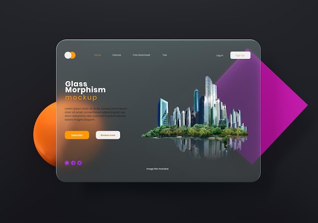 PSD apresentação da interface do site 3d maquete de morfismo de vidro com efeito de morfismo desfocado ou fosco