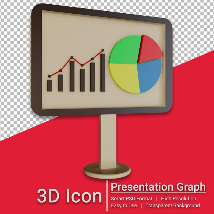 PSD apresentação de infográfico de gráfico de ícone 3d com fundo transparente