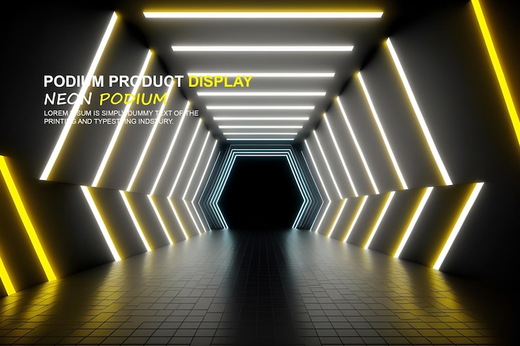 PSD apresentação de produto de maquete de exibição de palco futurista com cena de luz de néon dispaly de produto