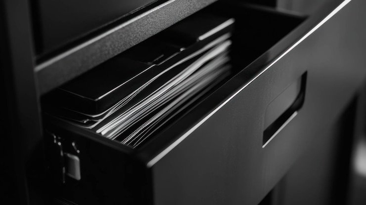 PSD apri il cassetto nero con i file impilati.