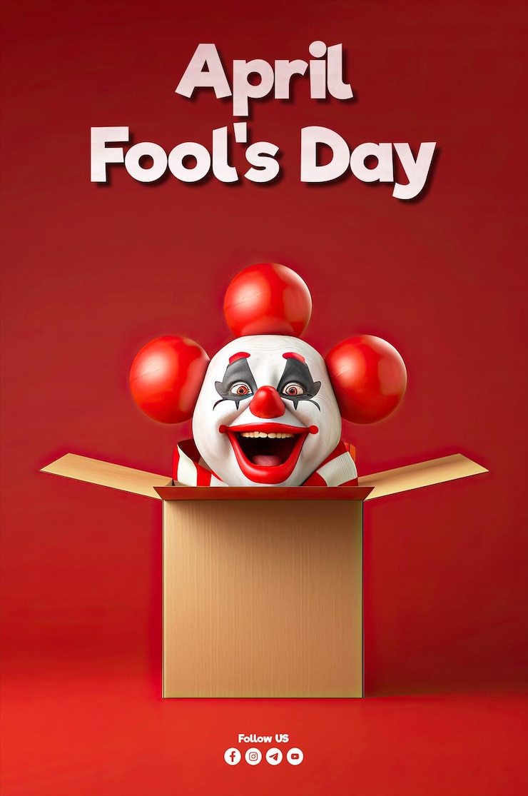 PSD april fools day poster template with funny jack in the box