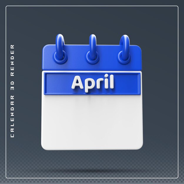 PSD april-kalender leer 3d-rendering