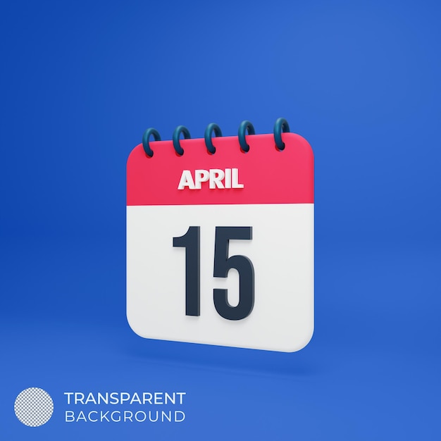 April realistisches Kalendersymbol 3D gerendertes Datum 15. April