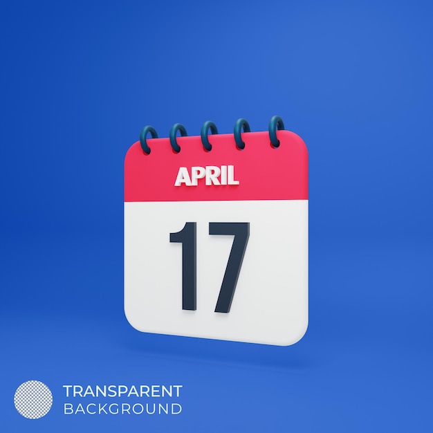 April realistisches Kalendersymbol 3D gerendertes Datum 17. April