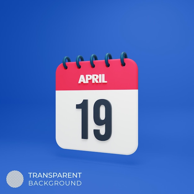 April realistisches Kalendersymbol 3D gerendertes Datum 19. April