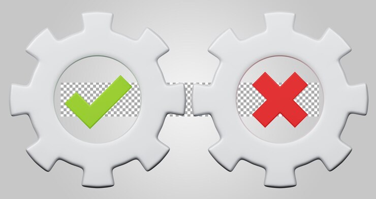 PSD aprobar rechazar configuración aislada sobre fondo transparente 3d render
