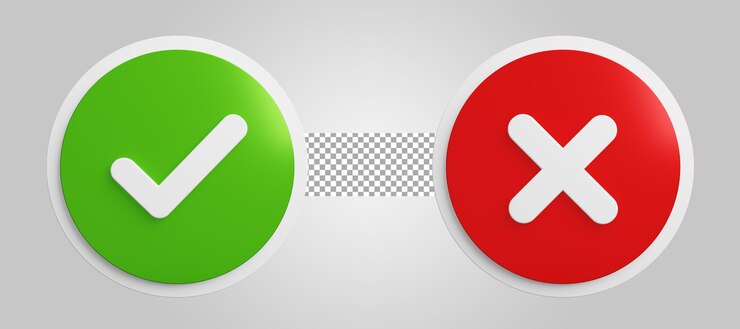 Aprobar símbolo de rechazo aislado sobre fondo transparente