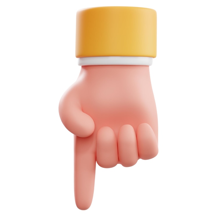 PSD apuntando con el dedo hacia abajo el icono 3d para el gesto de la mano