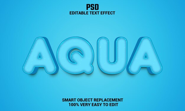 Aqua 3d bearbeitbarer texteffekt mit hintergrund premium psd