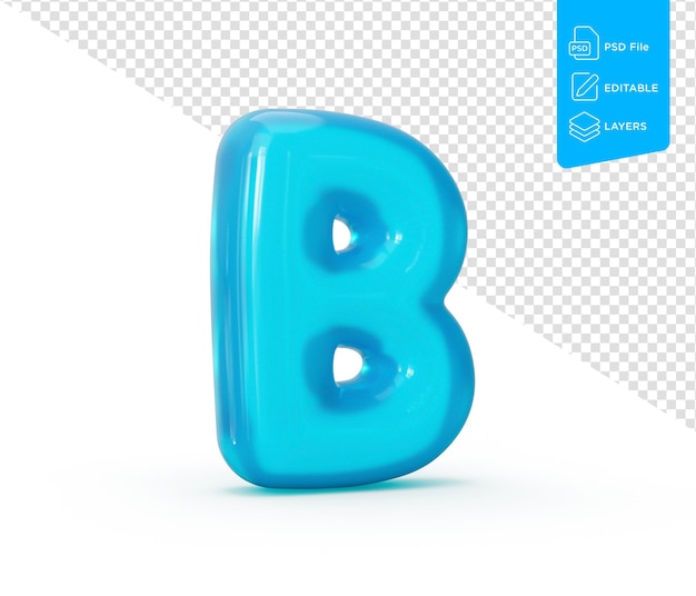 PSD aqua blue jelly b letra aislada sobre fondo blanco ilustración 3d