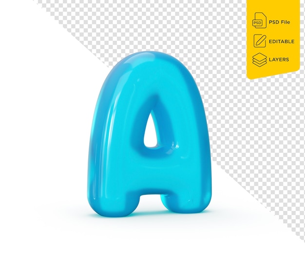 PSD aqua blue jelly una letra aislada sobre fondo blanco ilustración 3d