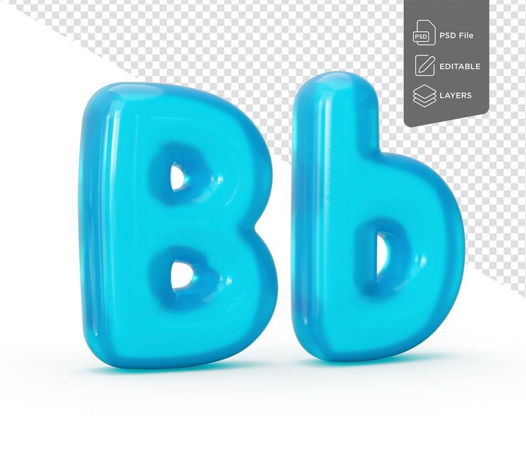 PSD aqua blue jelly mayúscula b aislada sobre fondo blanco letra minúscula b ilustración 3d