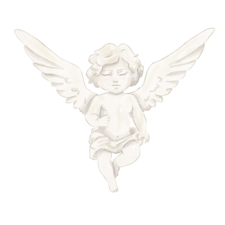 PSD aquarela anjo amor cupido rapaz estátua com asas antiga nostalgia vintage clipart