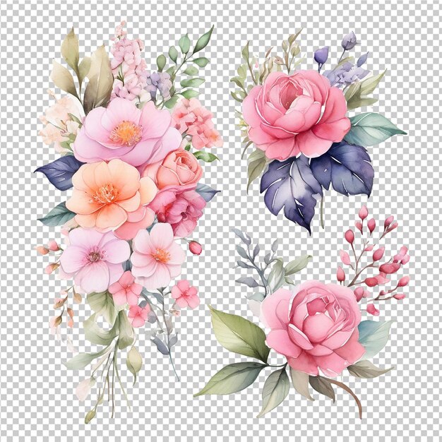 PSD aquarela bouquet de flores floral desenho de cartão de casamento