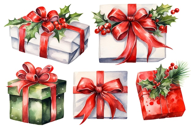 Aquarela caixas de presentes de natal clipart