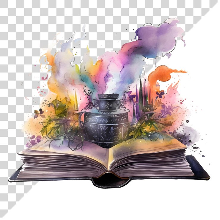 PSD aquarela clip cute libro de magia de halloween en un fondo transparente