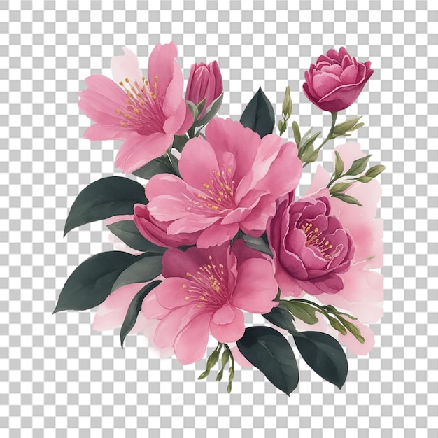 PSD aquarela de color rosa ramo de flores diseño de decoración vintage fondo transparente