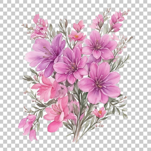 PSD aquarela de color rosa ramo de flores diseño de decoración vintage fondo transparente