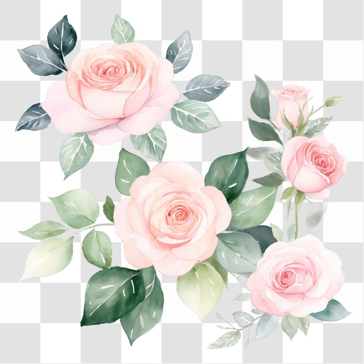 PSD aquarela cor-de-rosa rosas e vegetação