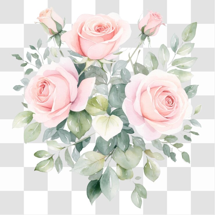 PSD aquarela cor-de-rosa rosas e vegetação