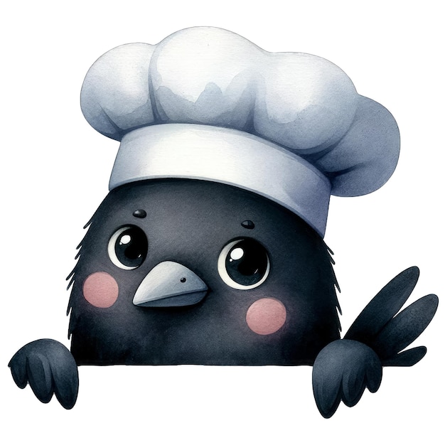 PSD aquarela cute peeking chef crow