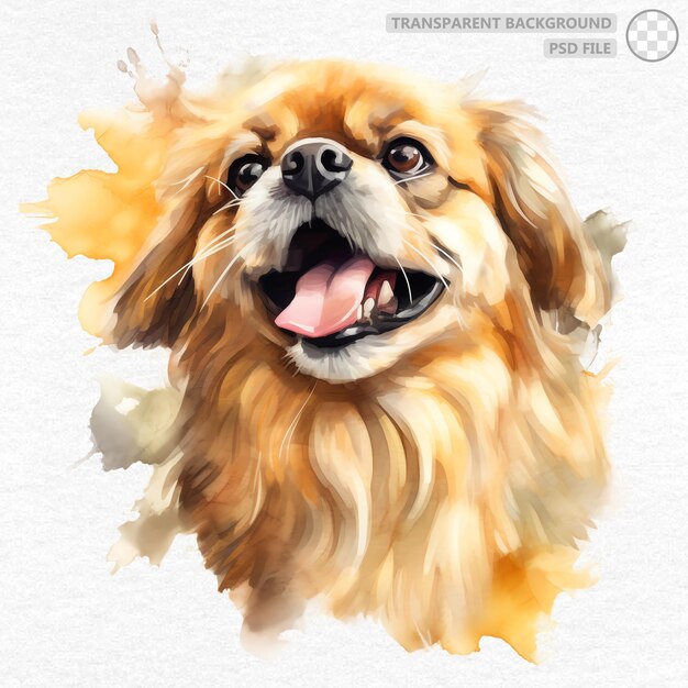 PSD aquarela de cão pequinês pintada à mão