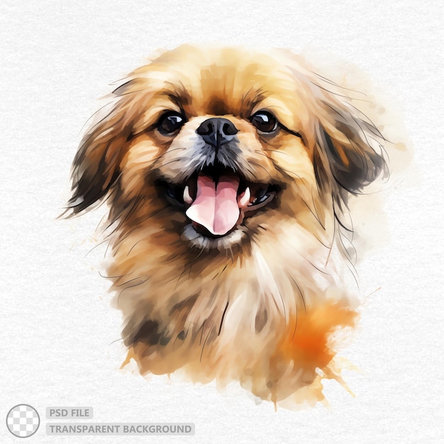 PSD aquarela de cão pequinês pintada à mão