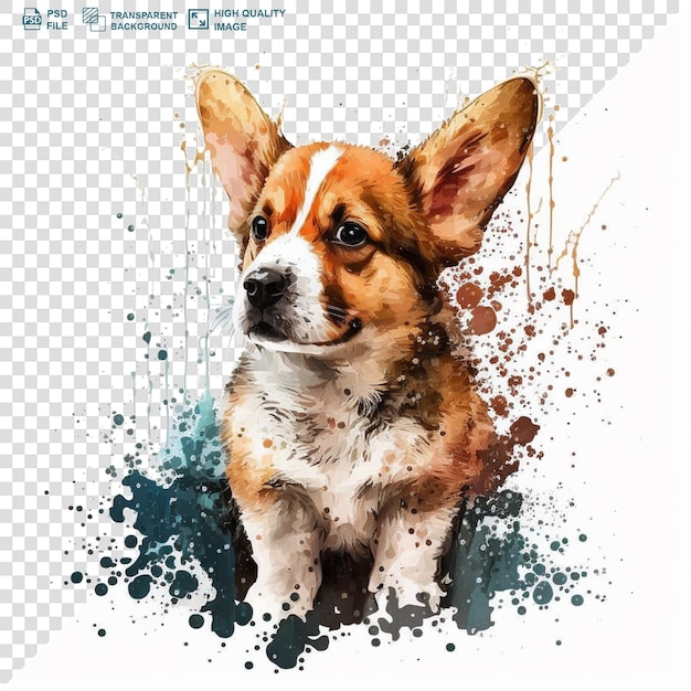 PSD aquarela de fundo transparente de um cão alegre