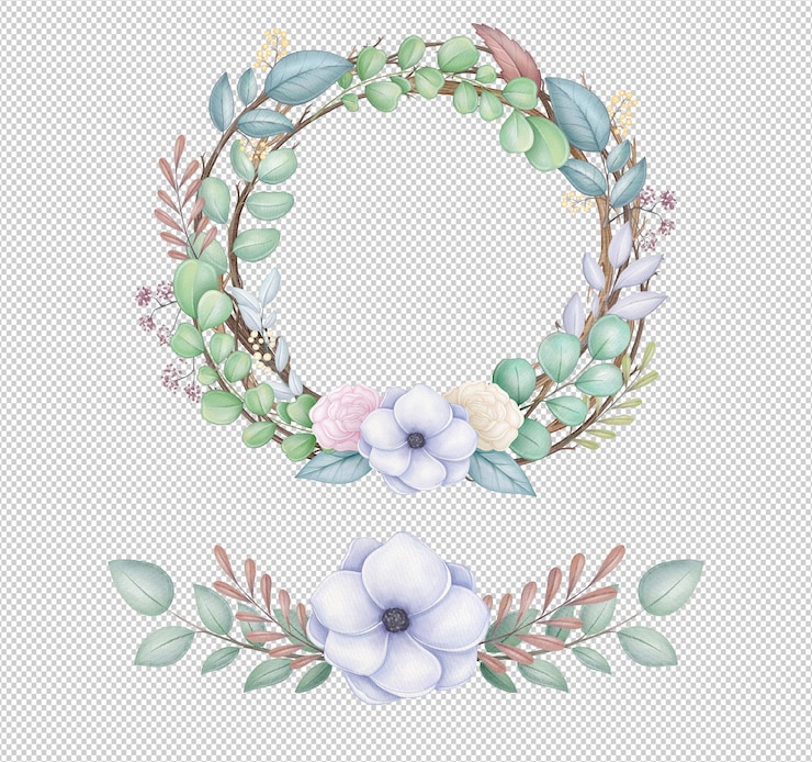 PSD aquarela de inverno com flores e ramos