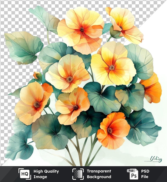 PSD aquarela de nasturtium: flores, cliparts e folhas, aquarela, elementos florais, flores, aquarelas, pinturas aquáticas.