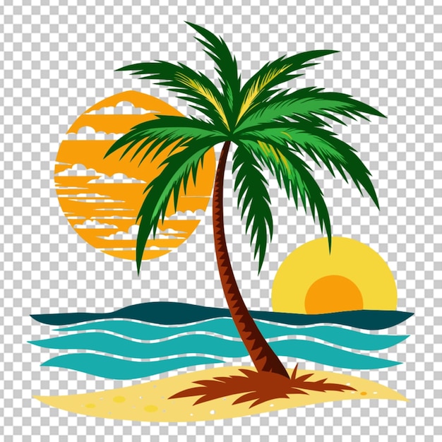 PSD aquarela de palmeira de sol de praia
