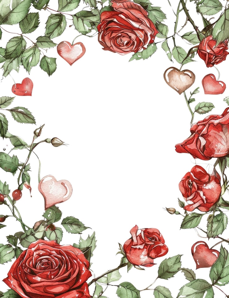 PSD aquarela de rosas vermelhas e notas musicais isoladas com fundo branco aig56