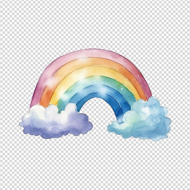 PSD aquarela de um arco-íris com nuvens isoladas em fundo transparente