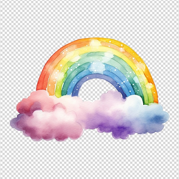 PSD aquarela de um arco-íris com nuvens isoladas em fundo transparente