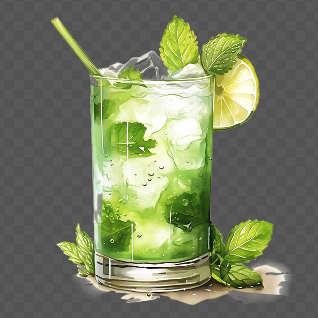 PSD aquarela de uma refrescante bebida de menta julep capturando o es isolado psd arte de colagem transparente