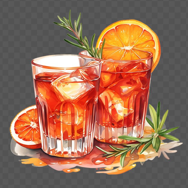 PSD aquarela de uma sofisticada bebida negroni combinando o bo isolado psd arte de colagem transparente