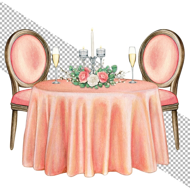 Aquarela dibujada a mano elegante mesa decorada para bodas