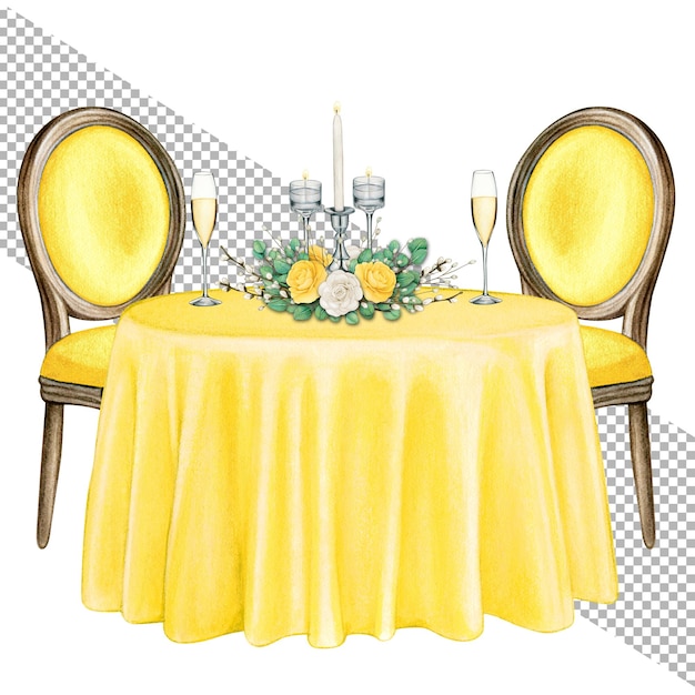 PSD aquarela dibujada a mano elegante mesa decorada para bodas