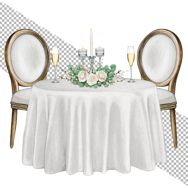 PSD aquarela dibujada a mano elegante mesa decorada para bodas