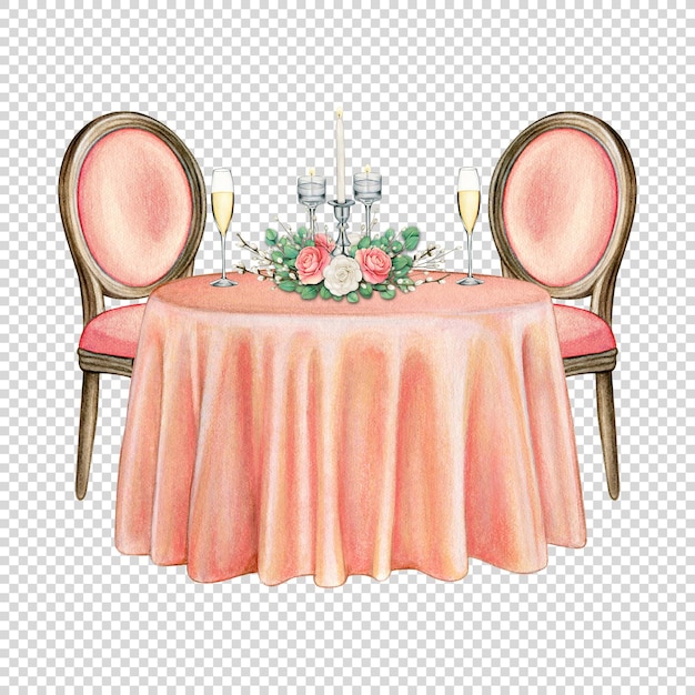 Aquarela dibujada a mano elegante mesa decorada para bodas