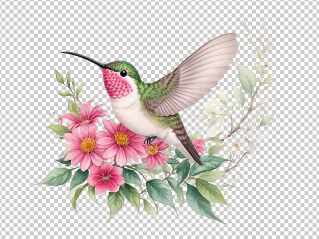 Aquarela floral de colibri bonito