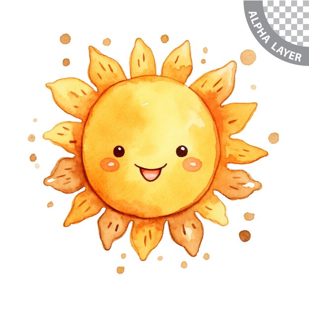 PSD aquarela fofo sol sorridente