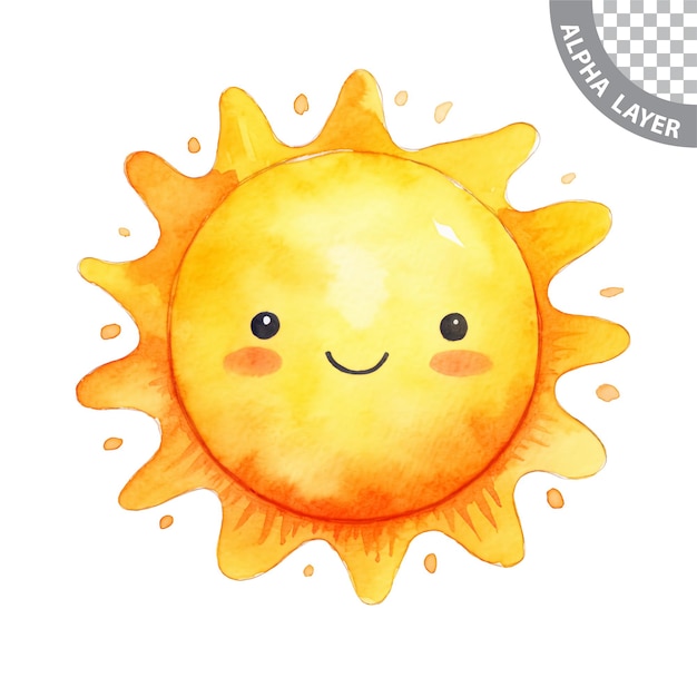 PSD aquarela fofo sol sorridente