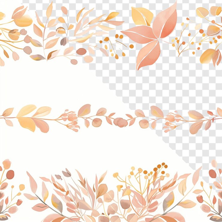 PSD aquarela follaje fronteras sin costuras clipart conjunto de tonos de oro amarillo melocotón en transparente