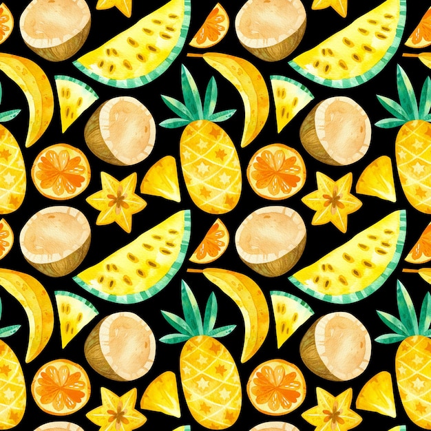 Aquarela Frutas tropicais Repetição sem costura