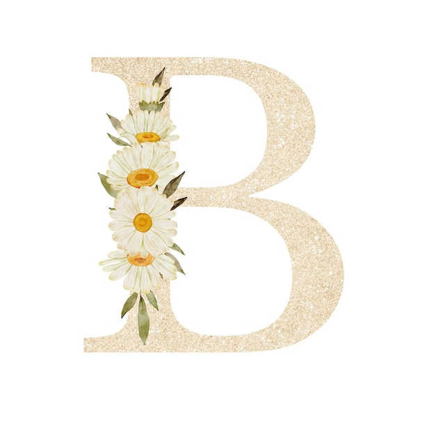 Aquarela margarida flor alfabeto b
