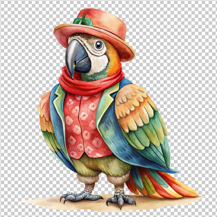 PSD aquarela pájaro pájaro vestido con ropa clipart png
