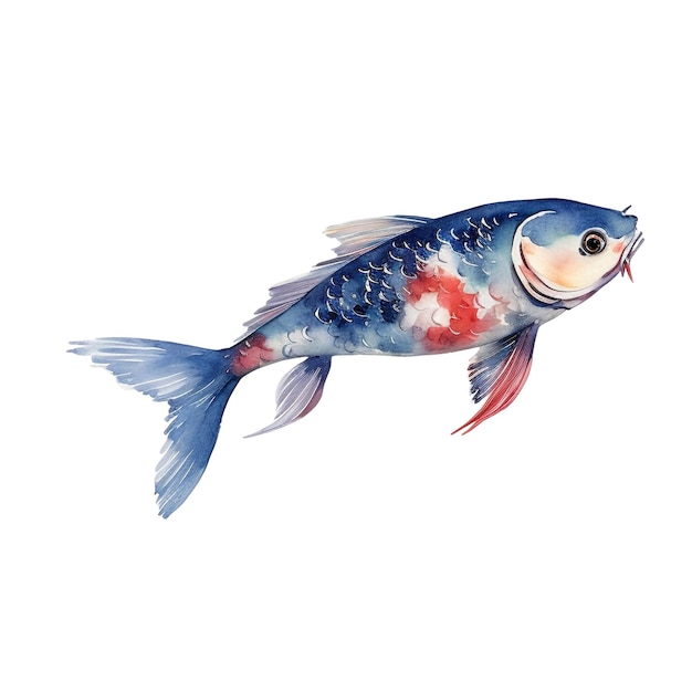 PSD aquarela peixe koi carp ilustração elemento de design desenhado à mão isolado em fundo branco
